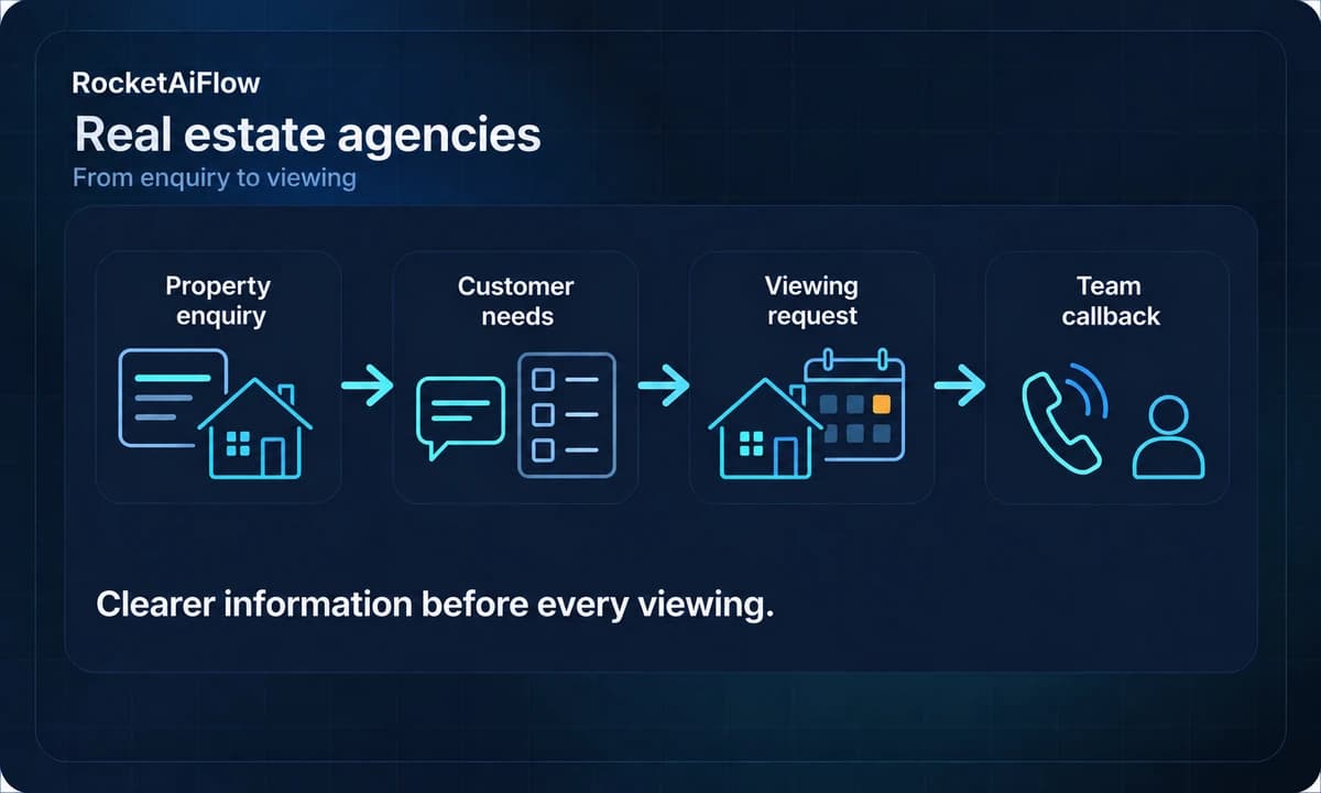AI workflow for real estate agencies: property enquiry, customer needs, viewing request and team callback.